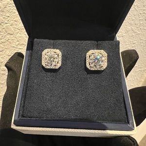 New Moissanite 10H10A Earrings 2CT（1CT *2）18K White Gold Plated Sterling Silver